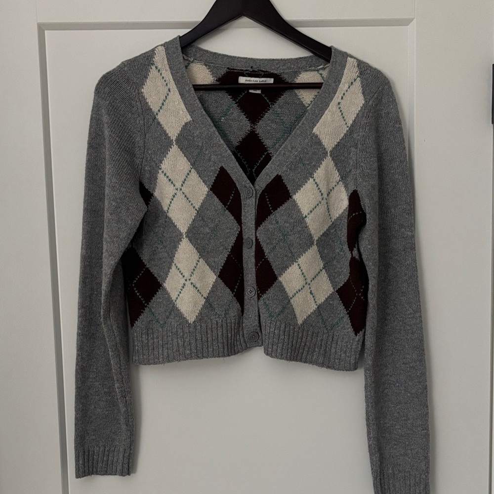 American Eagle Outfitters Gray Argyle Cardigan